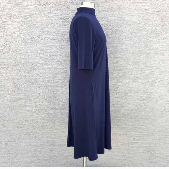 Susan Graver Liquid Knit Mock Neck Elbow Sleeve Dress With Side Pockets Size XS - Picture 3 of 13